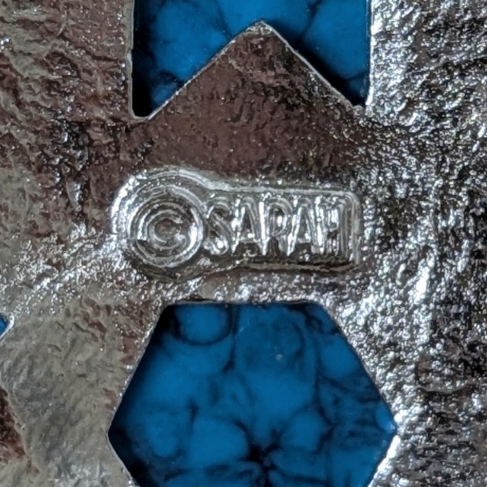 Vintage Sarah Coventry Southwestern Turquoise Silver Tone Inca Brooch Pin - Picture 5 of 8